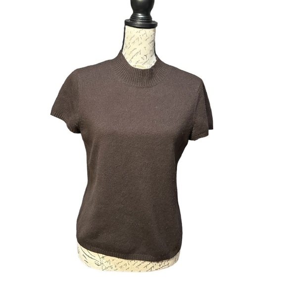 Talbots Cashmere Blend Brown Short Sleeve Summer Sweater Size Medium - Picture 1 of 4